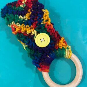 🐻New Rainbow Single Ring w/Button Kitchen Towel Holder - Handmade By Seller